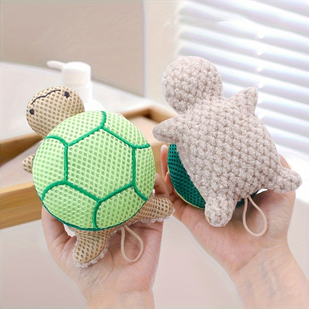 1 Pack Double-Sided Turtle Bath Ball Cute Shower Ball Light Beige Cleaning Body Exfoliating Bath Ball Reusable Bathing Tool Bathroom Accessories