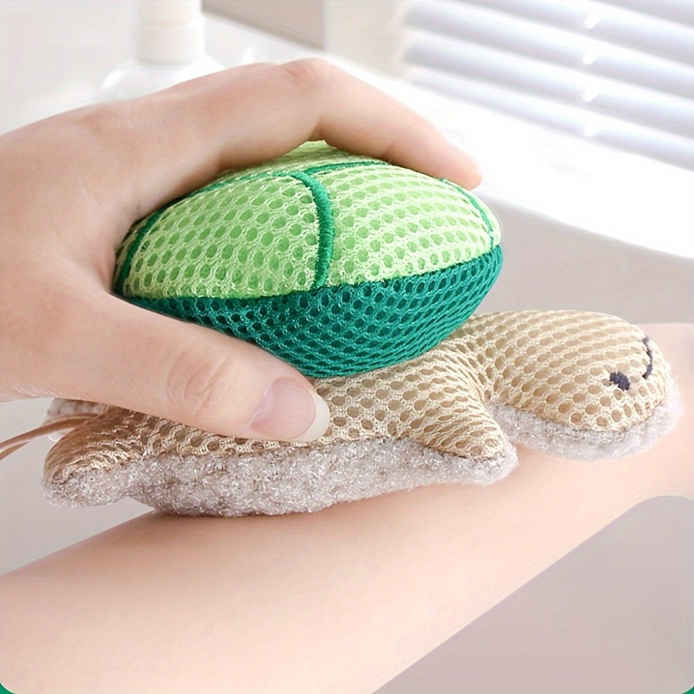 1 Pack Double-Sided Turtle Bath Ball Cute Shower Ball Light Beige Cleaning Body Exfoliating Bath Ball Reusable Bathing Tool Bathroom Accessories