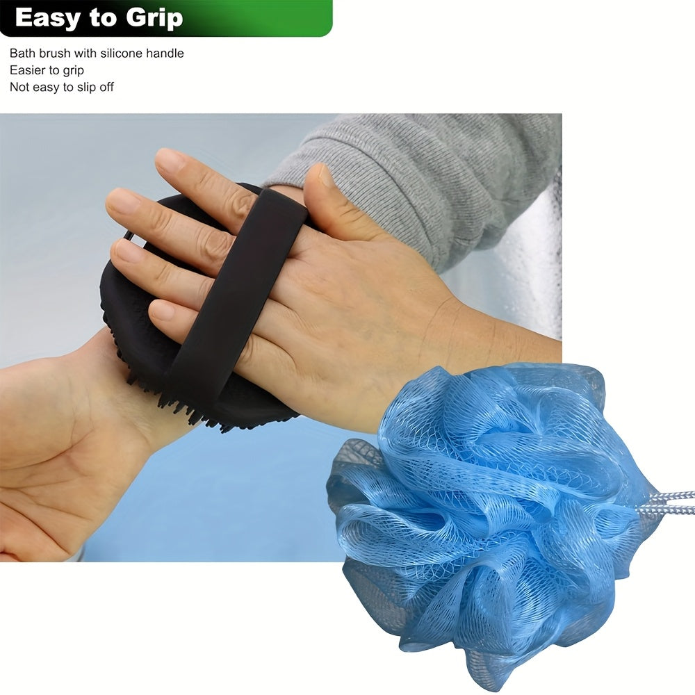 2pcs Combination Package - Antibacterial Silicone Body Scrub And Bathroom Mesh Bag Foam Ball Set, Exfoliating Body Scrub, Suitable for Sensitive Light Beige, Bath Scrub, Suitable for Body Silicone Bath Brush