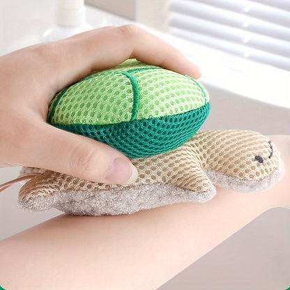 1 Pack Double-Sided Turtle Bath Ball Cute Shower Ball Light Beige Cleaning Body Exfoliating Bath Ball Reusable Bathing Tool Bathroom Accessories