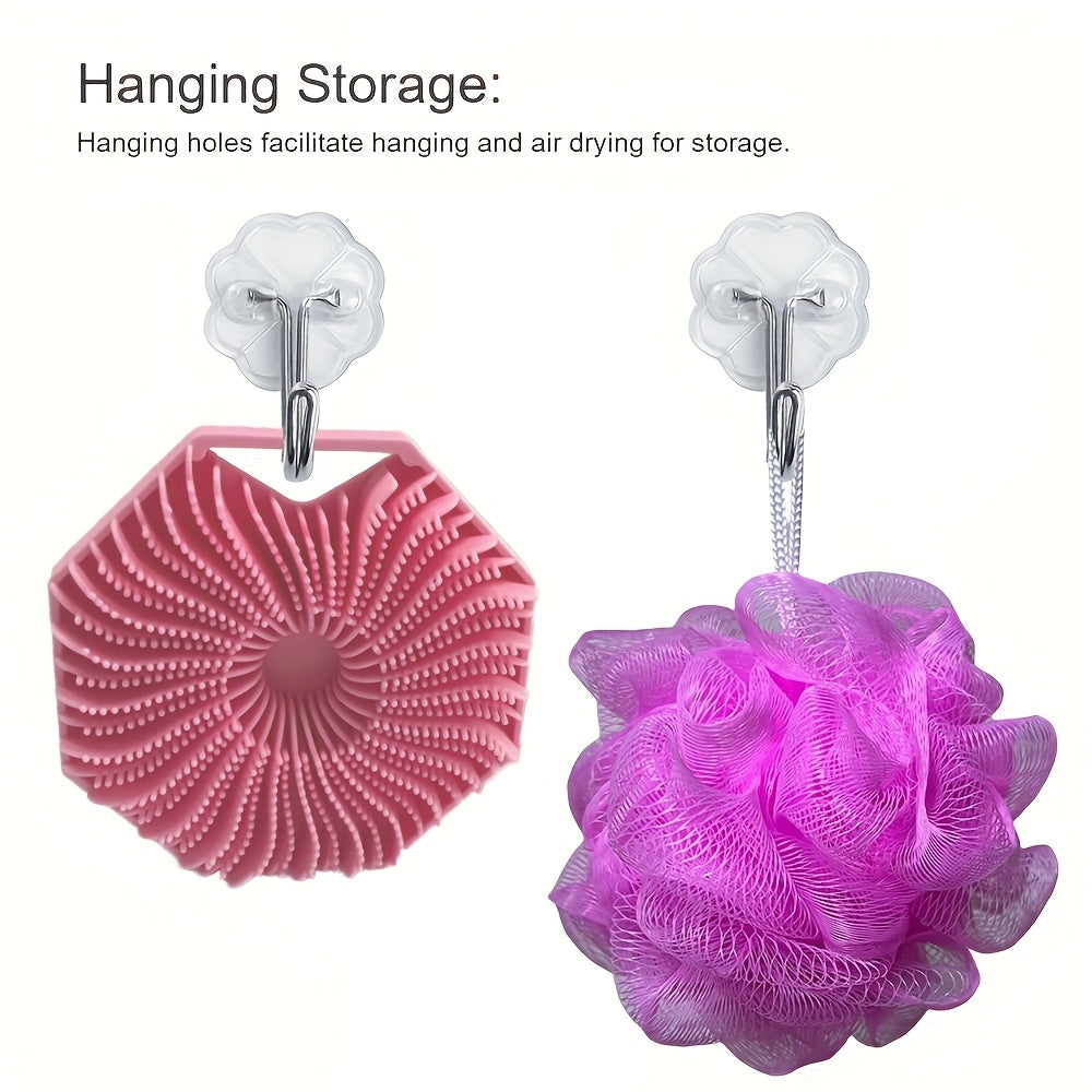 2pcs Combination Package - Antibacterial Silicone Body Scrub And Bathroom Mesh Bag Foam Ball Set, Exfoliating Body Scrub, Suitable for Sensitive Light Beige, Bath Scrub, Suitable for Body Silicone Bath Brush